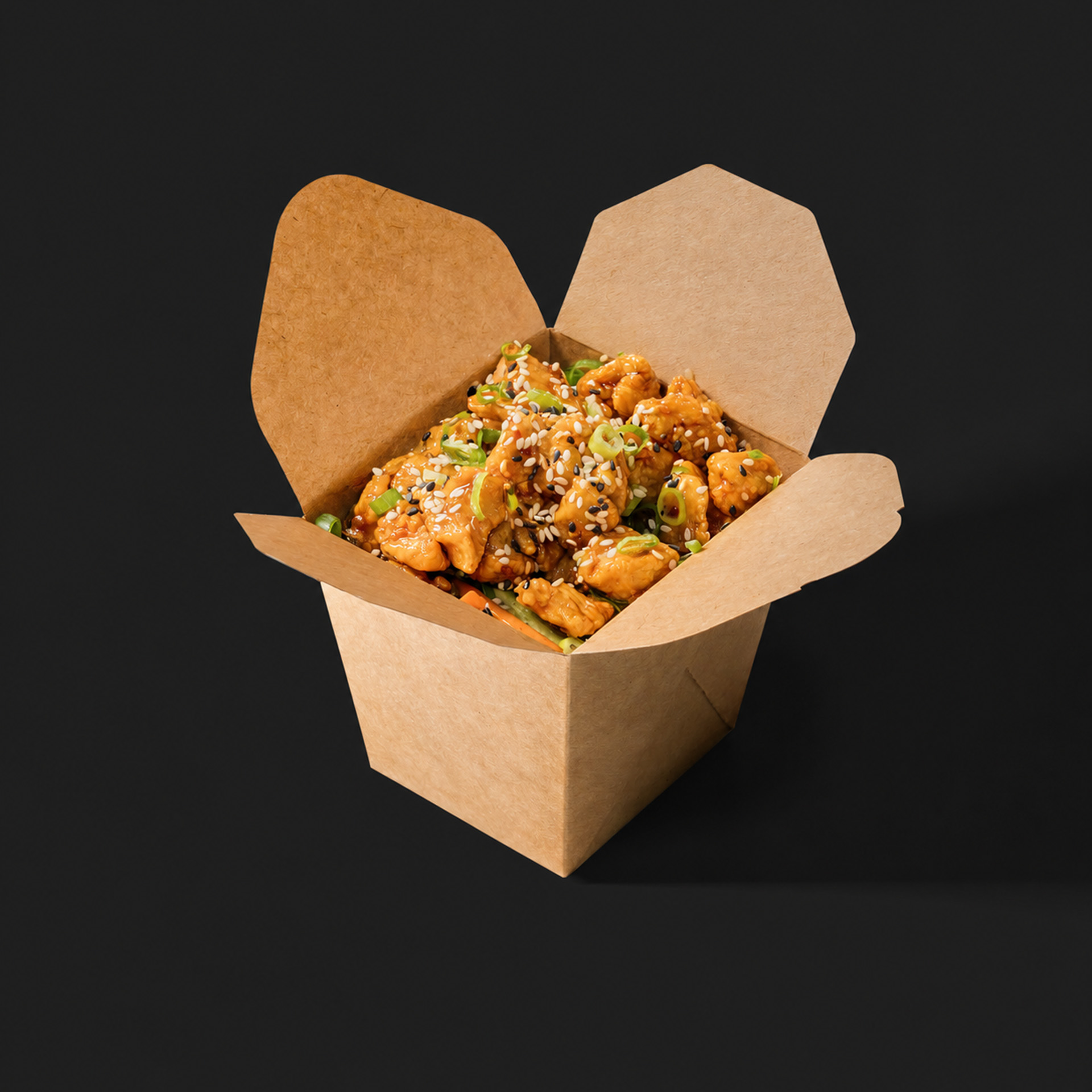 Noodles with chicken popcorn in teriyaki sauce